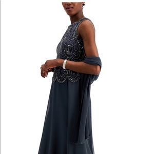 J KARA Embellished A-LINE GOWN & SCARF